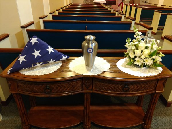 Proper display of the folded flag and an urn