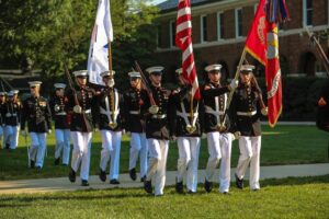 Marine Corps Color Guard Two National Flags Line Formation Pre Parade