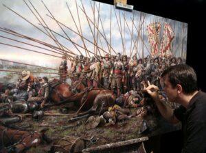 Italian painter Augusto Ferrer-Dalmau painting Batalla de Rocro