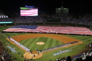 Giant Flag Carried Flat at MLB Game