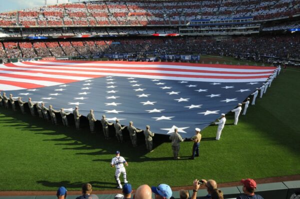 Giant Flag Carried Flat at SportsBall Game